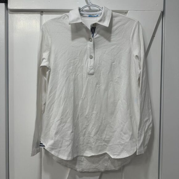 J Mclaughlin Hadley Top Small White Solid Henley 1/2 Button Collar Capsule NWT - Picture 1 of 6